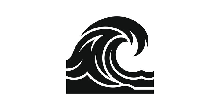 Ocean wave black flat icon symbol for water nature and environment design.