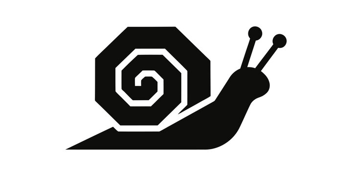 Snail crawling black icon with spiral shell representing slow motion.