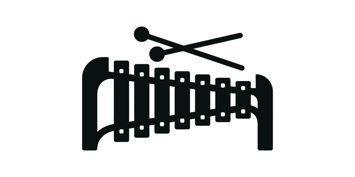Xylophone percussion instrument icon black silhouette for music design.