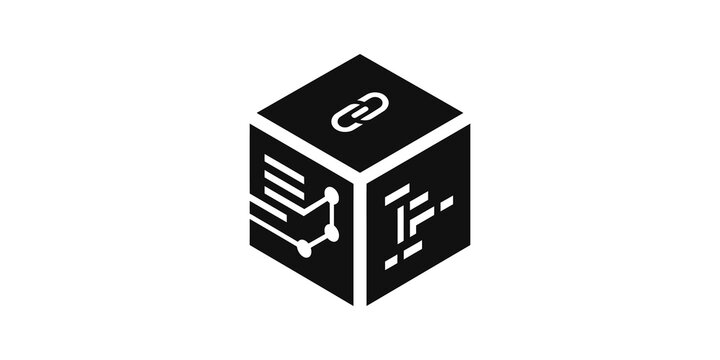 Blockchain technology black cube flat icon for digital software systems.