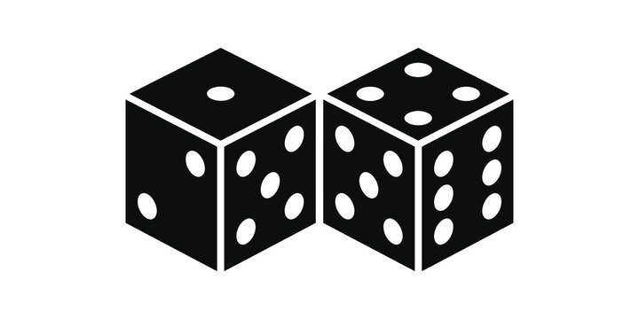Pair of black gaming dice flat icon for board games and casinos use.