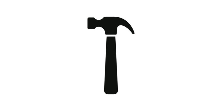 Black hammer tool icon with heavy head for construction and repair work.
