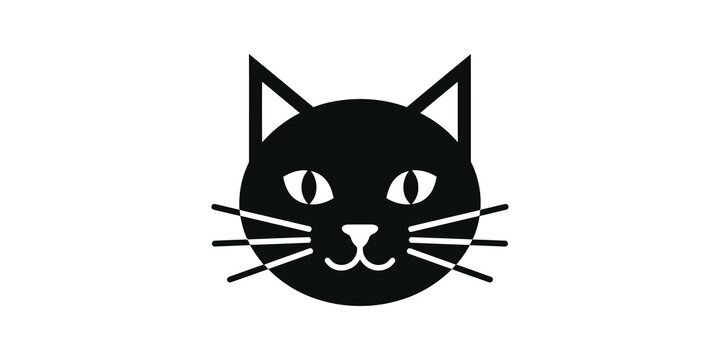 Black cat head icon with sharp ears and whiskers for pet store branding.