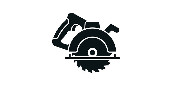 Black circular saw power tool icon symbol vector on transparent background.