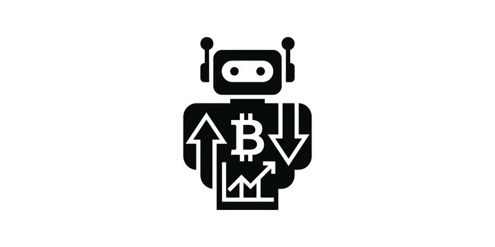 Automated bitcoin trading bot icon showcasing financial analytics graphs.