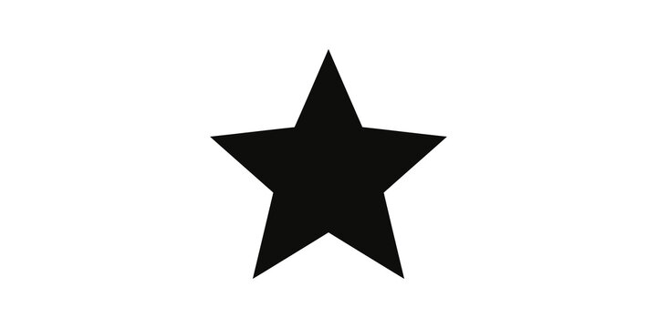 Minimalist black five point star shape silhouette graphic vector icon.