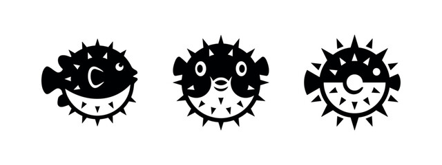 Pufferfish or blowfish marine animal vector icons set © Lili