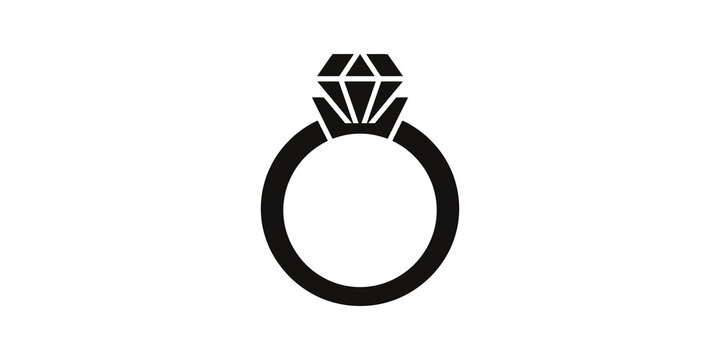 Diamond ring luxury jewelry black flat icon for wedding and engagement gift.