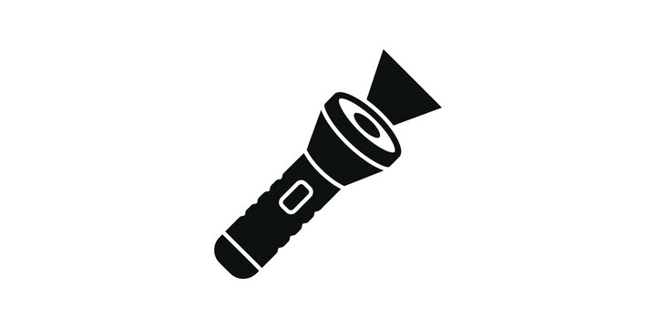 Black flashlight illumination tool flat icon on transparent background.