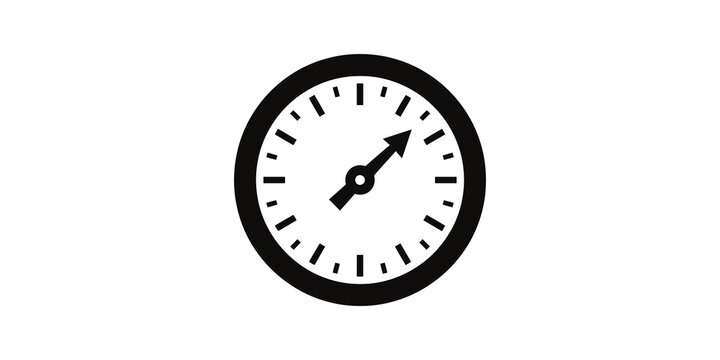 Black analog gauge pressure meter icon on transparent background element.