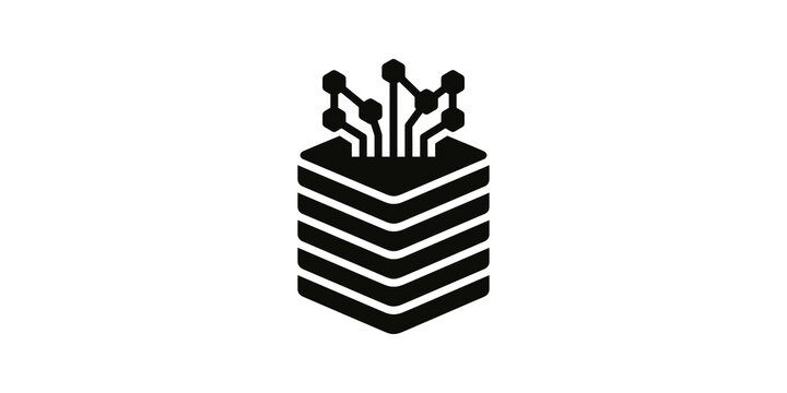 Black database server icon for data storage and network technology concepts.