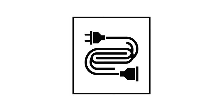 Electric extension cord icon with plug on transparent grid background.