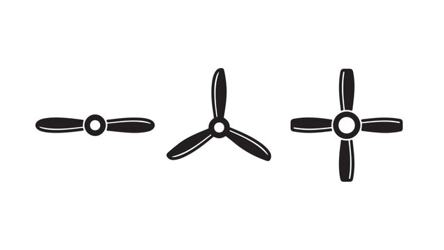 Aviation Airplane Propeller Blades Black Silhouette Icons Set