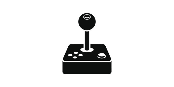 Retro joystick console icon in black color for retro arcade gaming.