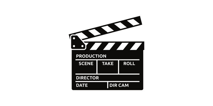 Movie clapperboard black vector icon for filmmaking and cinema design.