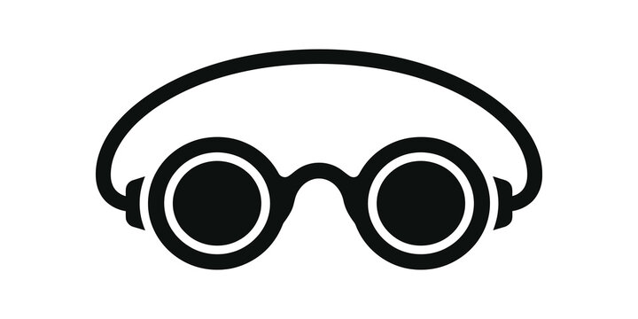 Retro round goggles black icon for swimming protective eyewear graphic.