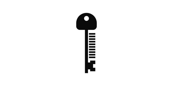 Vintage door key silhouette icon serves as secure access system logo.