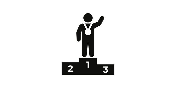 Medal podium flat icon black ranking symbol for sports victory winners.