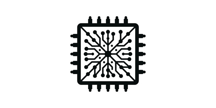 Complex microchip processor icon illustrates computer memory hardware.