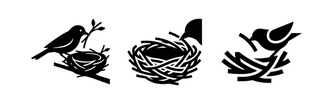 Bird and Nest Icon Set - Wildlife, Nature, and Family Vector Symbols for Conservation