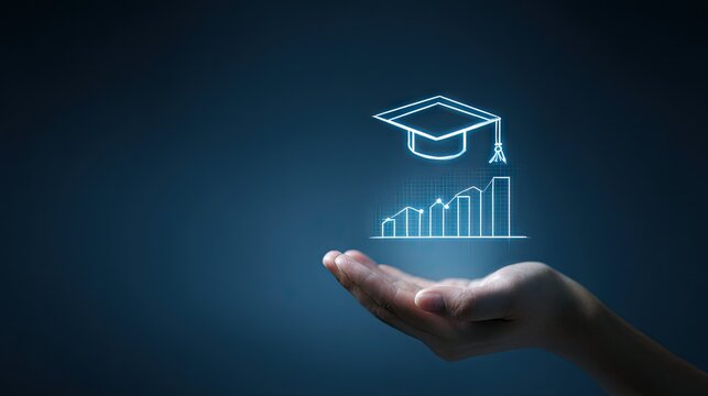 Conceptual image of hand holding education icon representing growth