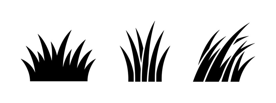 Three black icons of grass tufts on a white background.