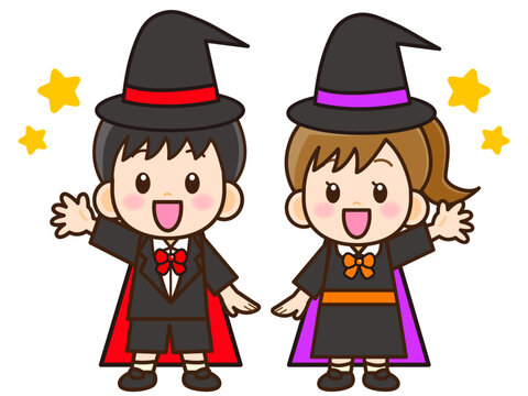 ハロウィンの仮装をする子供のイラスト素材