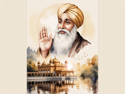 Sikh Spiritual Guru Giving Blessing Above Gurdwara