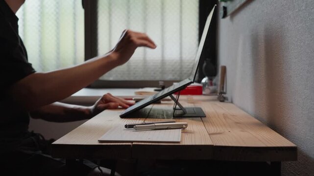 Hands Reaching to Type on Tablet Keyboard Slow Motion 4K