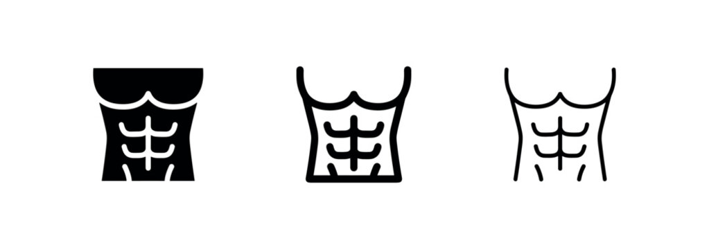 Human abdominal muscles fitness icon set