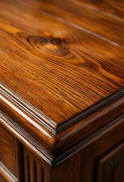 Interior design and craftsmanship, polished dark wood furniture surface with natural grain texture and glossy finish for luxury home decor background