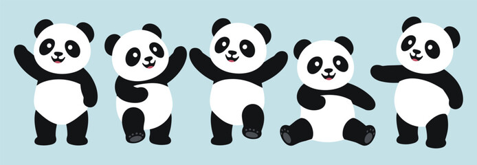 Set of cute cartoon giant panda bear characters in various poses © Velixar Design