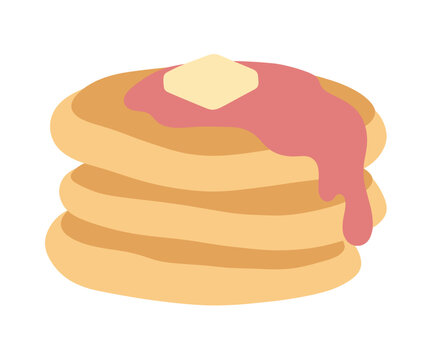 Stack of pancakes with syrup and butter hand drawn vector illustration