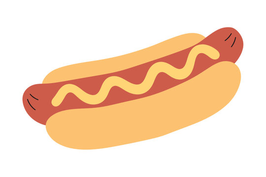 Hot dog with mustard hand drawn fast food vector illustration