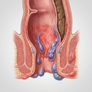 Detailed Anatomical Illustration Of Hemorrhoids And Rectal Health