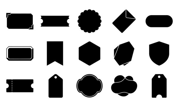 Price tag bundle vector illustration set featuring various blank black shapes for retail sales and discount labels