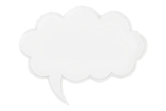White cloud shaped speech bubble silhouette with a pointed tail for text isolated on a transparent background