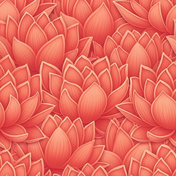 Lotus Petal Radiance Geometric Pattern. Overlapping lotus petals radiating from invisible centers. The color palette features gradient coral, peach, and cream. . High demand for spa and beauty sectors