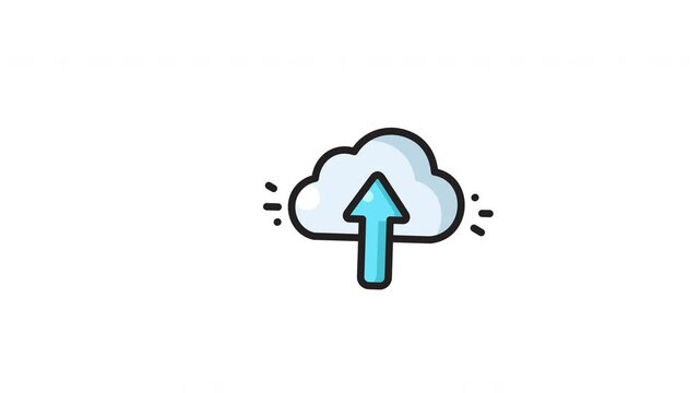 Blue arrow cloud icon for digital storage, web upload symbol on computer. Suitable for technology, cloud storage concepts in design.