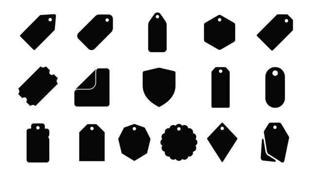 Price tag bundle vector illustration set featuring various black sale labels and discount tag shapes for retail