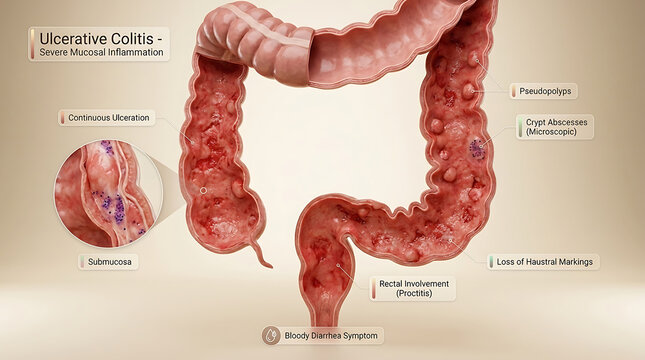 Ulcerative Colitis with Severe Mucosal Inflammation and Continuo
