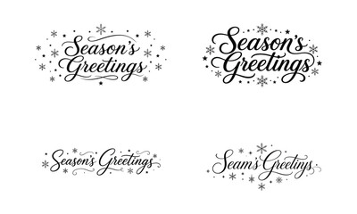 A collection of elegant holiday season greetings featuring artistic hand drawn ypography and decorative festive stars for winter designs © Roni