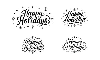 A collection of elegant happy holidays greeting card designs featuring artistic black ink calligraphy and creative decorative ypography styles © Roni