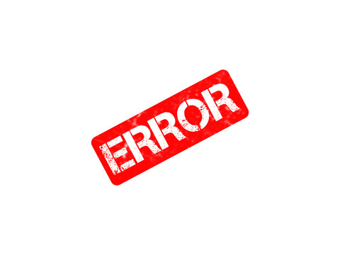 Red error rubber stamp icon, grunge textured warning seal, distressed failure stamp on white background