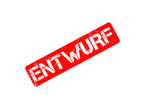 Red Entwurf rubber stamp on white background, grunge German draft stamp icon, textured office ink imprint for document verification