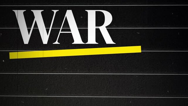 War typography animation with yellow highlight on crumpled paper background 4k footage for banner design and presentation