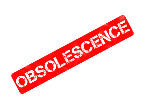 Red obsolescence rubber stamp icon, grunge textured ink imprint, obsolete technology and business concept graphic