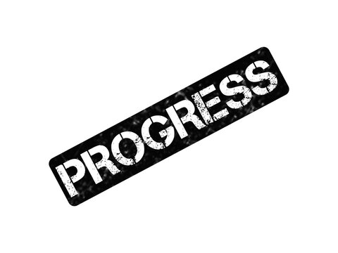 Progress black rubber stamp icon, weathered grunge progress text on white background, industrial business development symbol