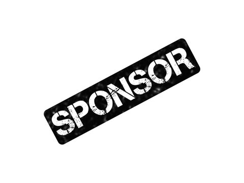 Grunge sponsor stamp icon, black distressed sponsorship label, vintage textured rubber stamp for business marketing and events