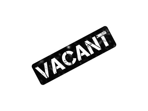 Grungy vacant rubber stamp icon, black distressed vacant sign on white background, weathered ink stamp for real estate and job hiring